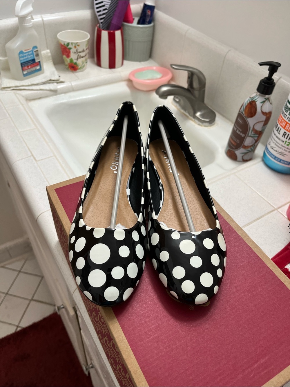 Ashro Black and White Polka Dot Ballet Flats